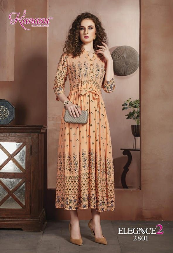 Kanasu Elegance 2 Heavy Rayon Gold Printed Designer Stylish Kurti Collection